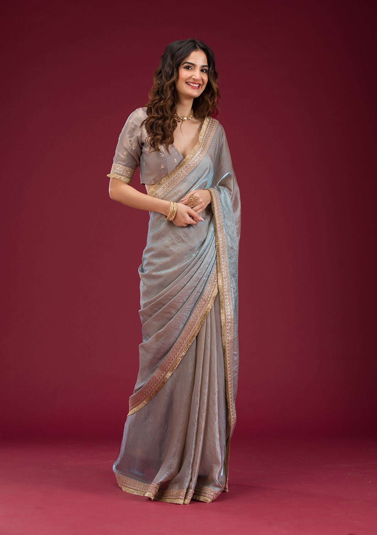 Elegant Sky Blue Threadwork Tissue Saree for a Stunning Look