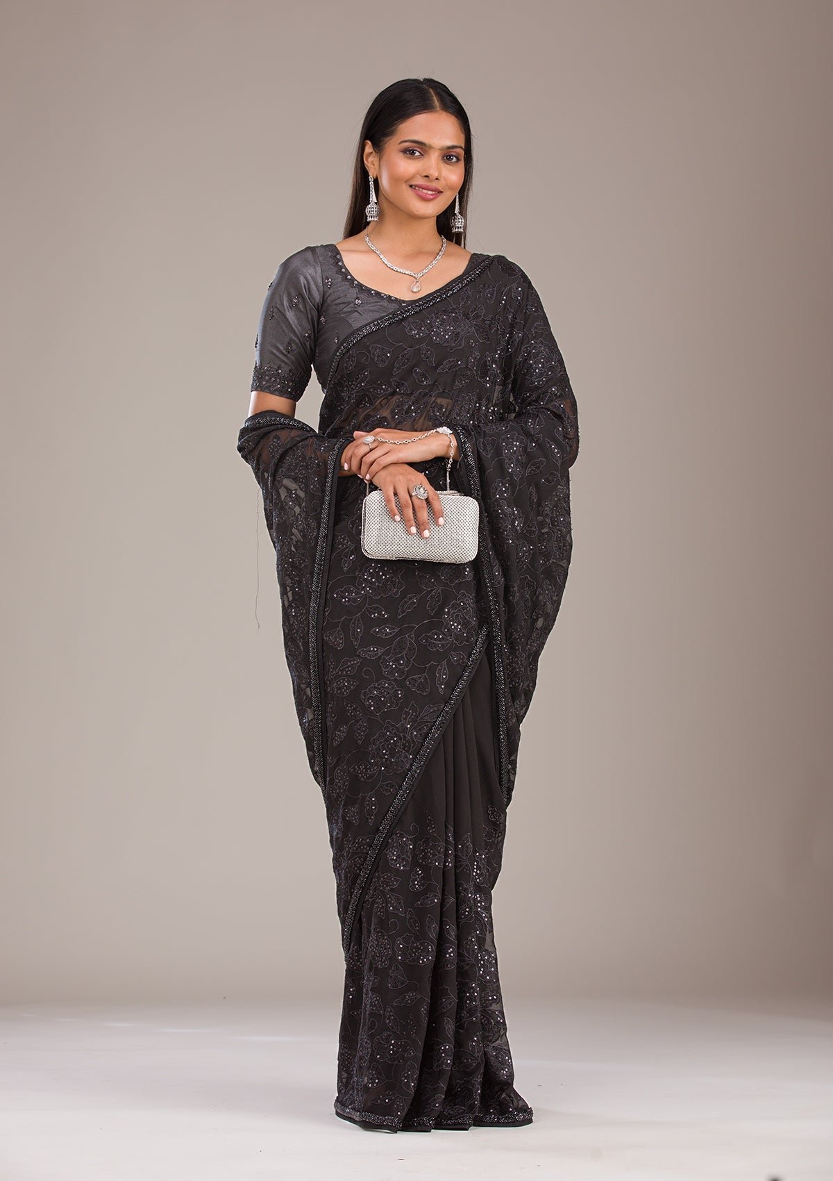 Elegant Black Cutdana Tissue Saree for Timeless Style
