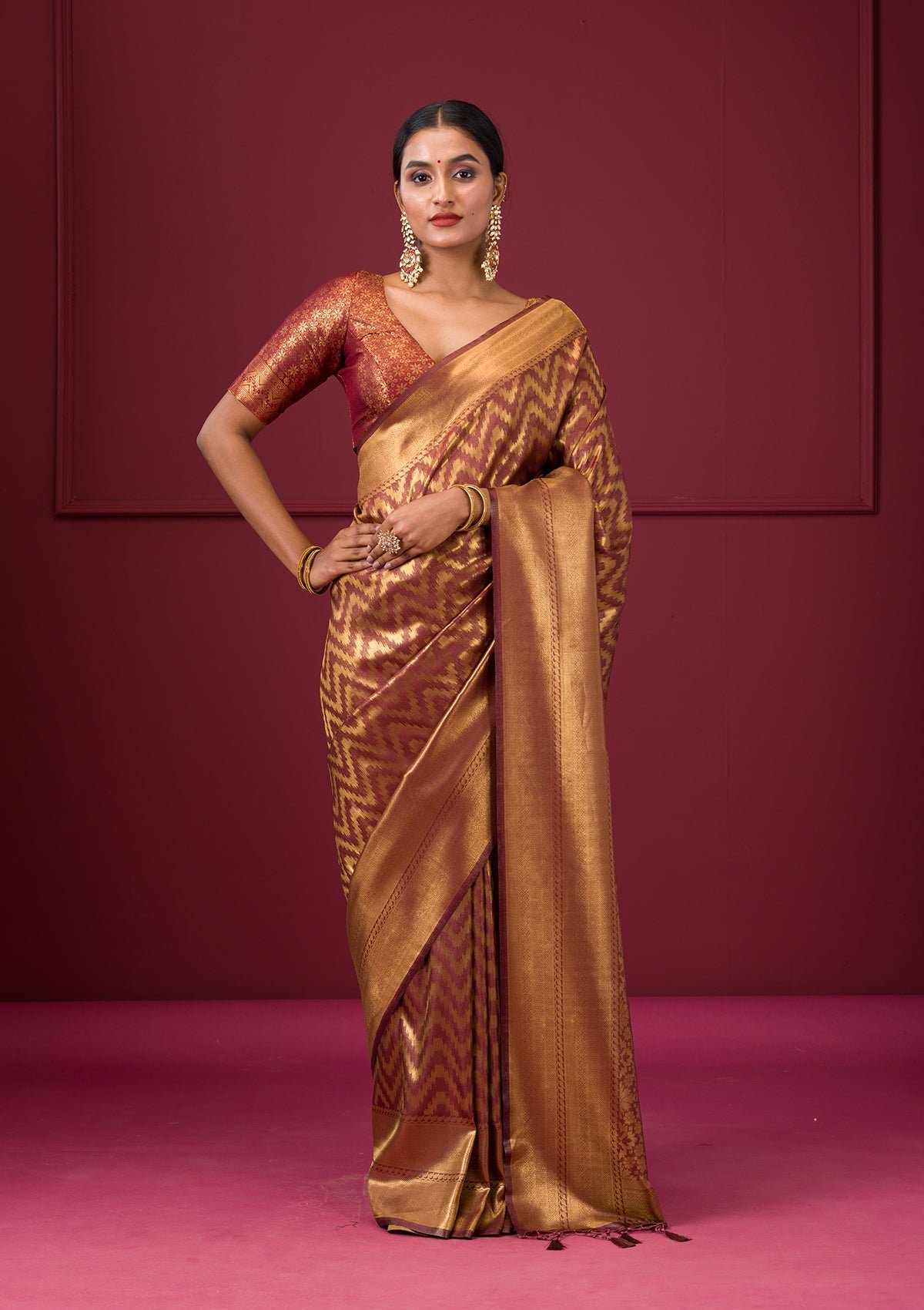 Elegant Copper Zari Soft Silk Saree