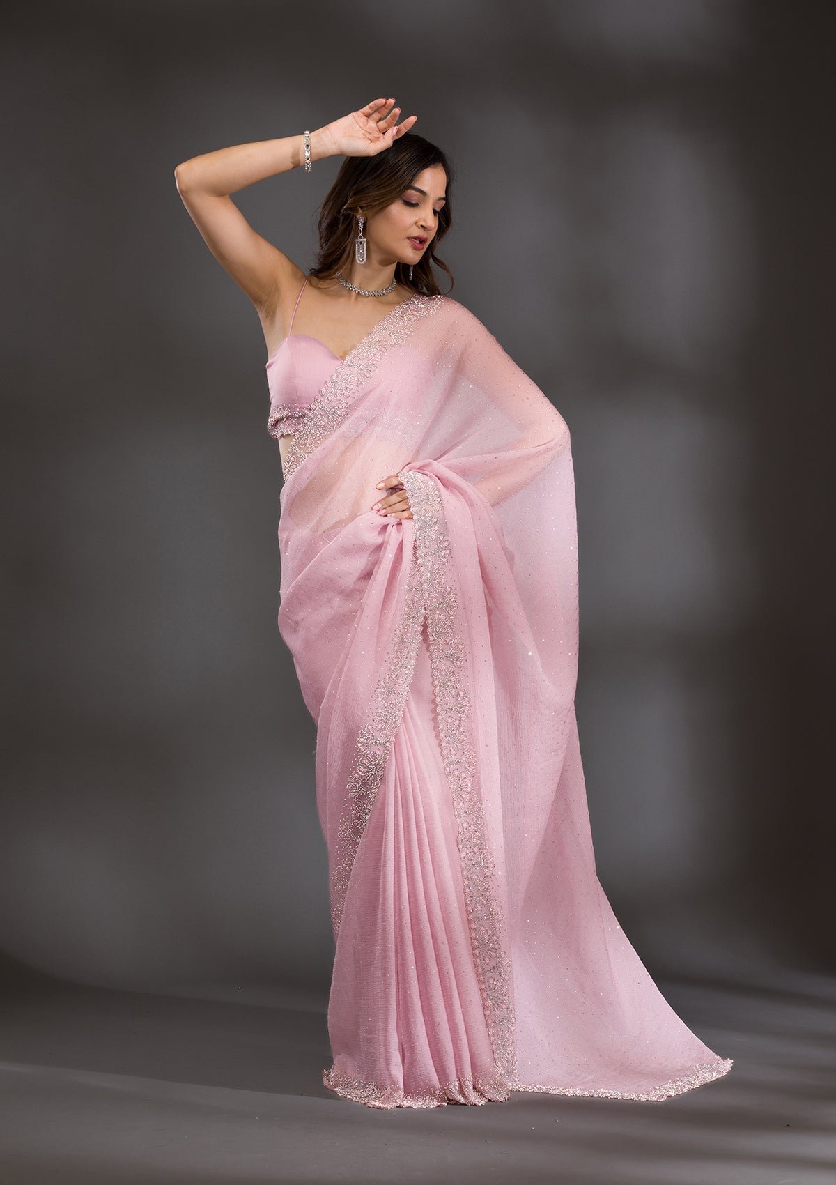 Elegant Lavender Chiffon Saree with Exquisite Threadwork