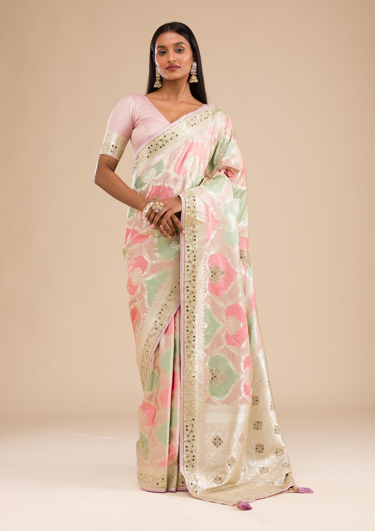 Elegant Lavender Banarasi Silk Saree with Exquisite Stonework