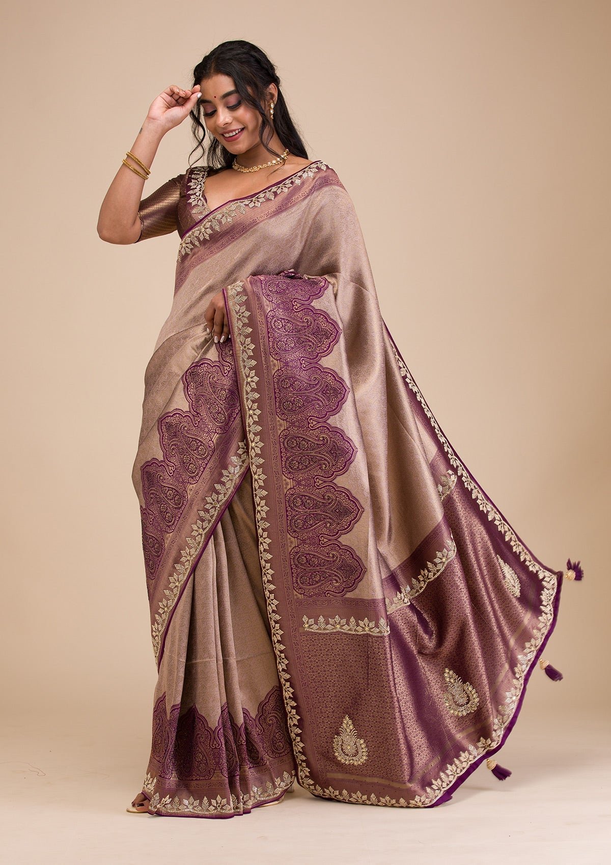 Elegant Lavender Stonework Soft Silk Saree