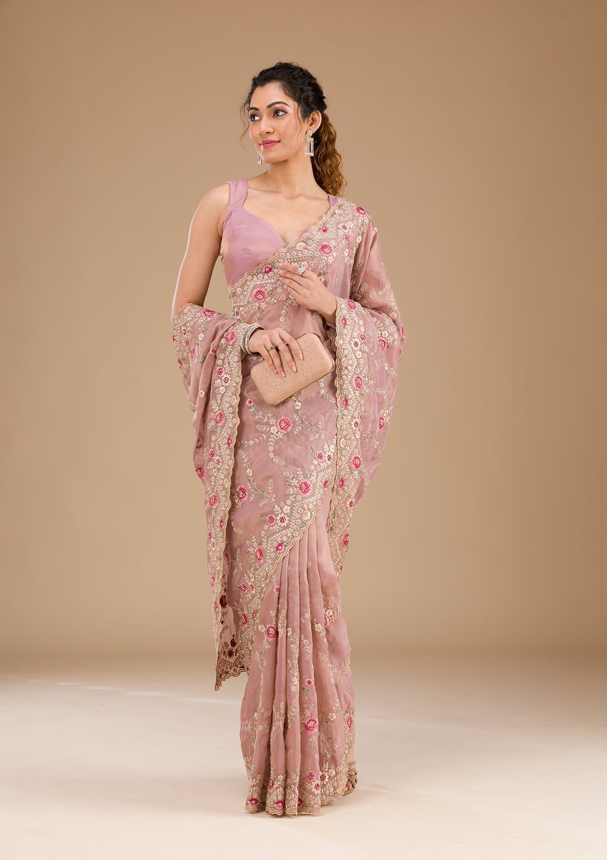 Elegant Lavender Threadwork Tissue Saree for Timeless Style