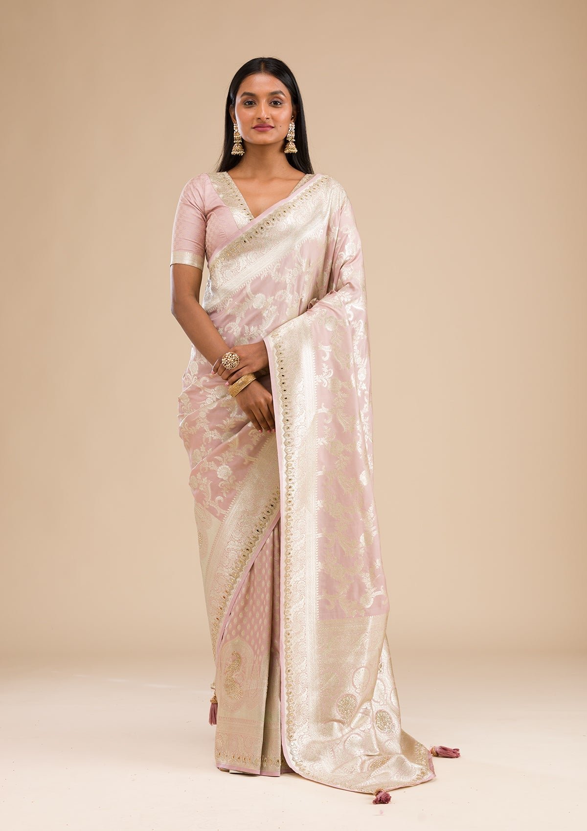 Elegant Lavender Banarasi Silk Saree with Intricate Zariwork