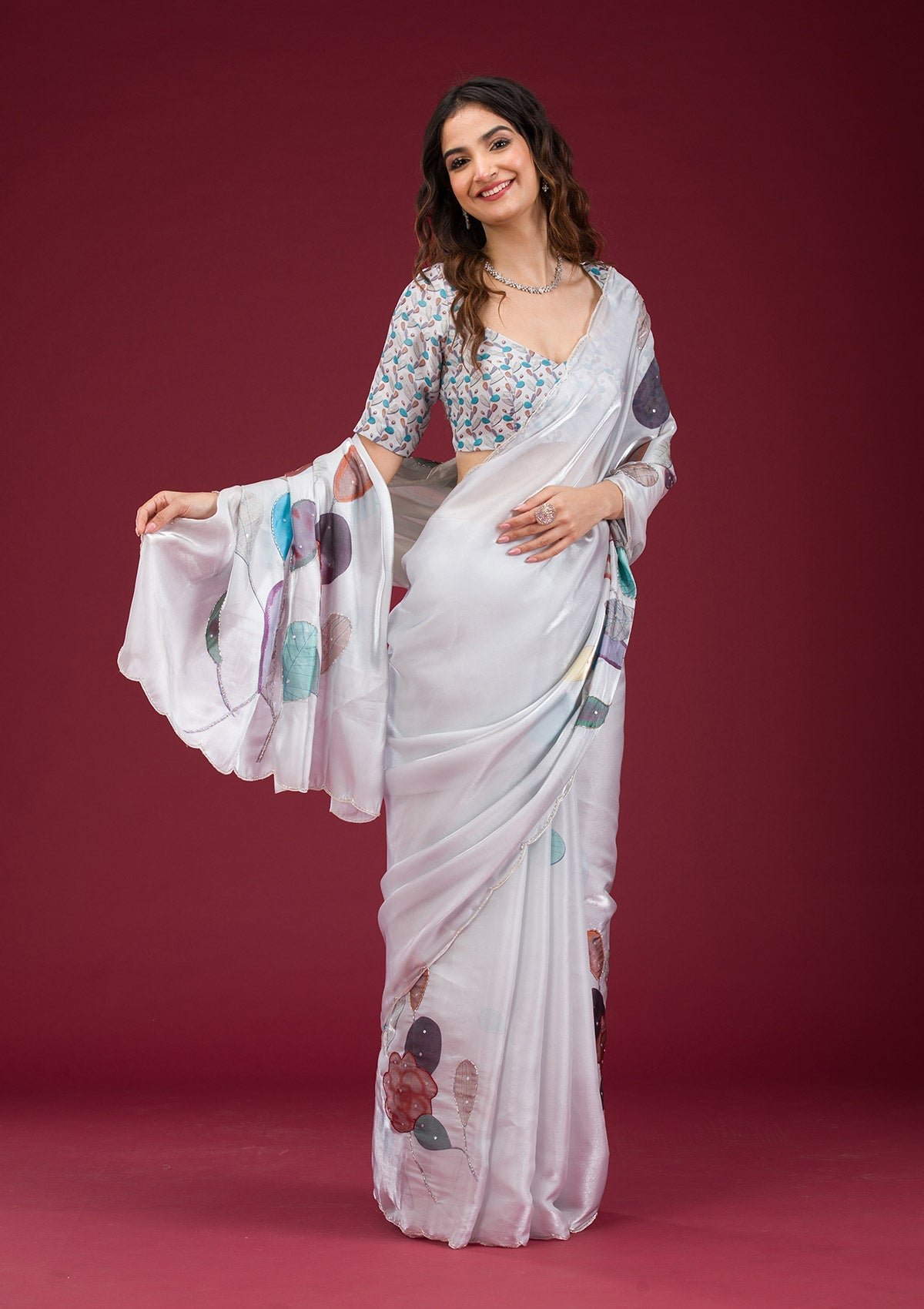 Elegant Light Grey Printed Tissue Saree for Effortless Style