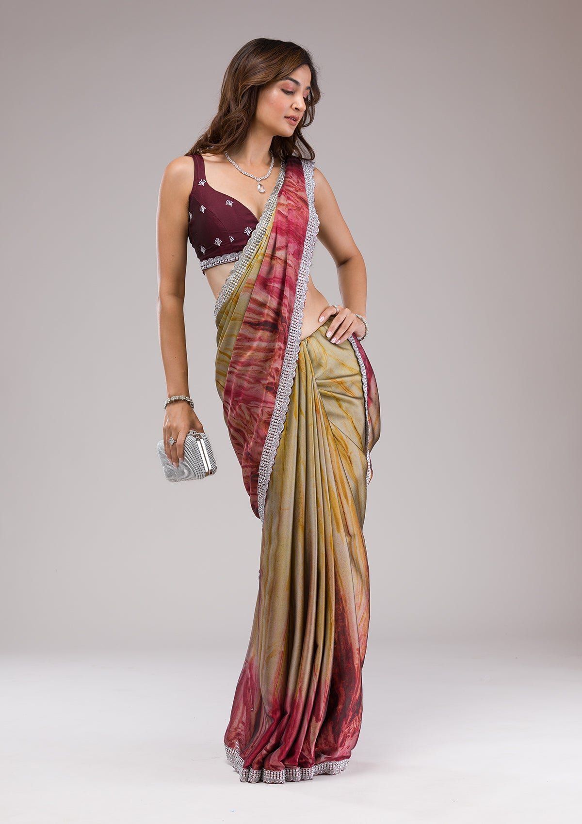 Elegant Maroon Printed Semi Crepe Saree for Timeless Style