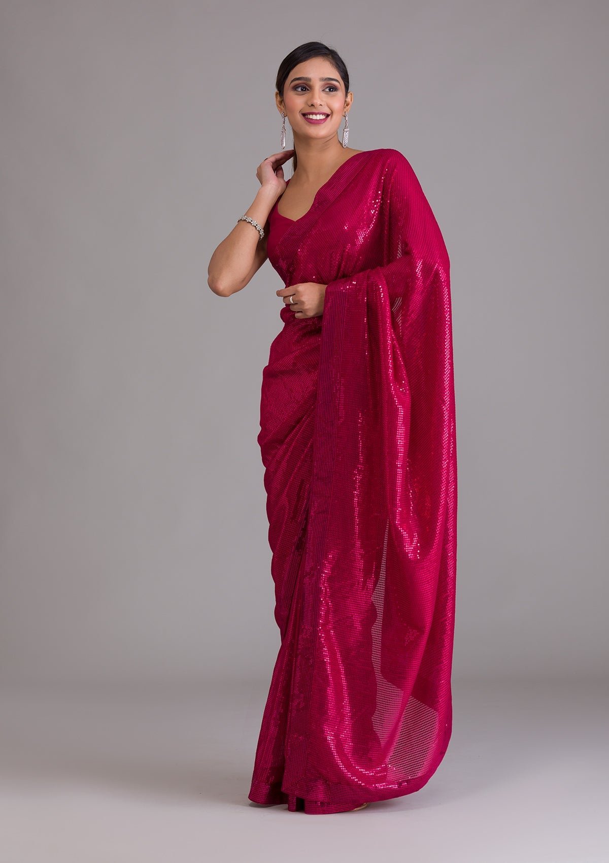 Exquisite Rani Pink Georgette Designer Saree with Dazzling Sequins - Image 3