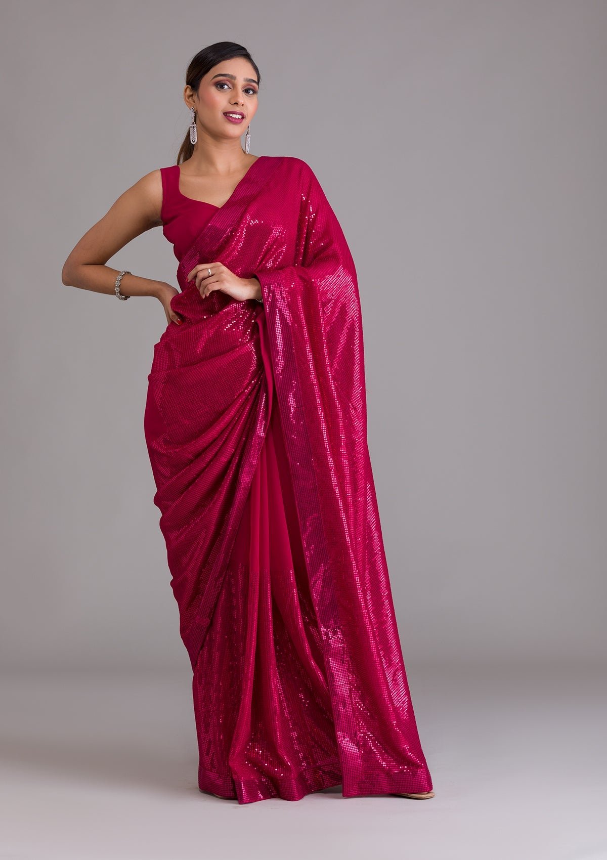 Exquisite Rani Pink Georgette Designer Saree with Dazzling Sequins - Image 5
