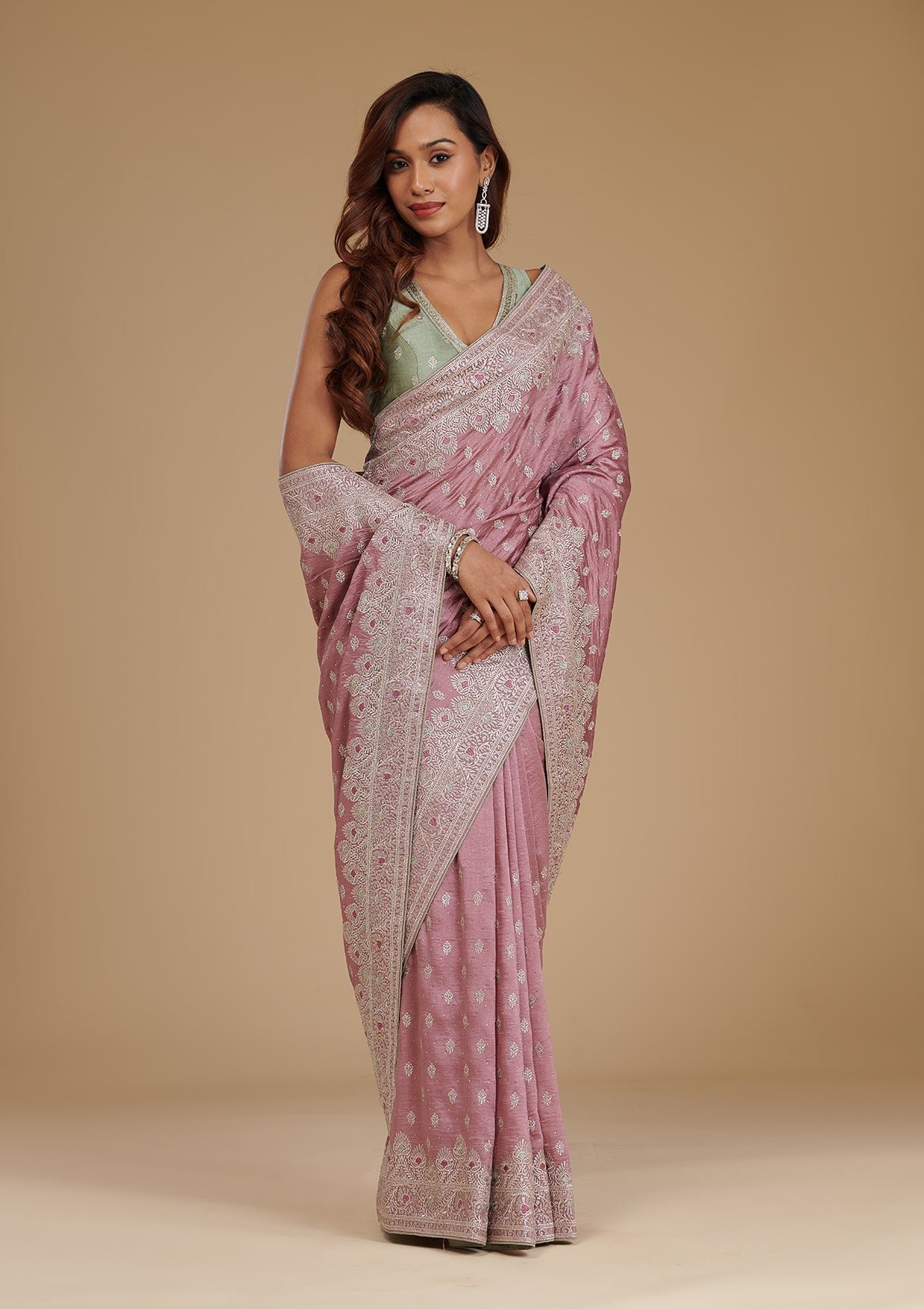 Elegant Mauve Soft Silk Saree with Intricate Zari Work