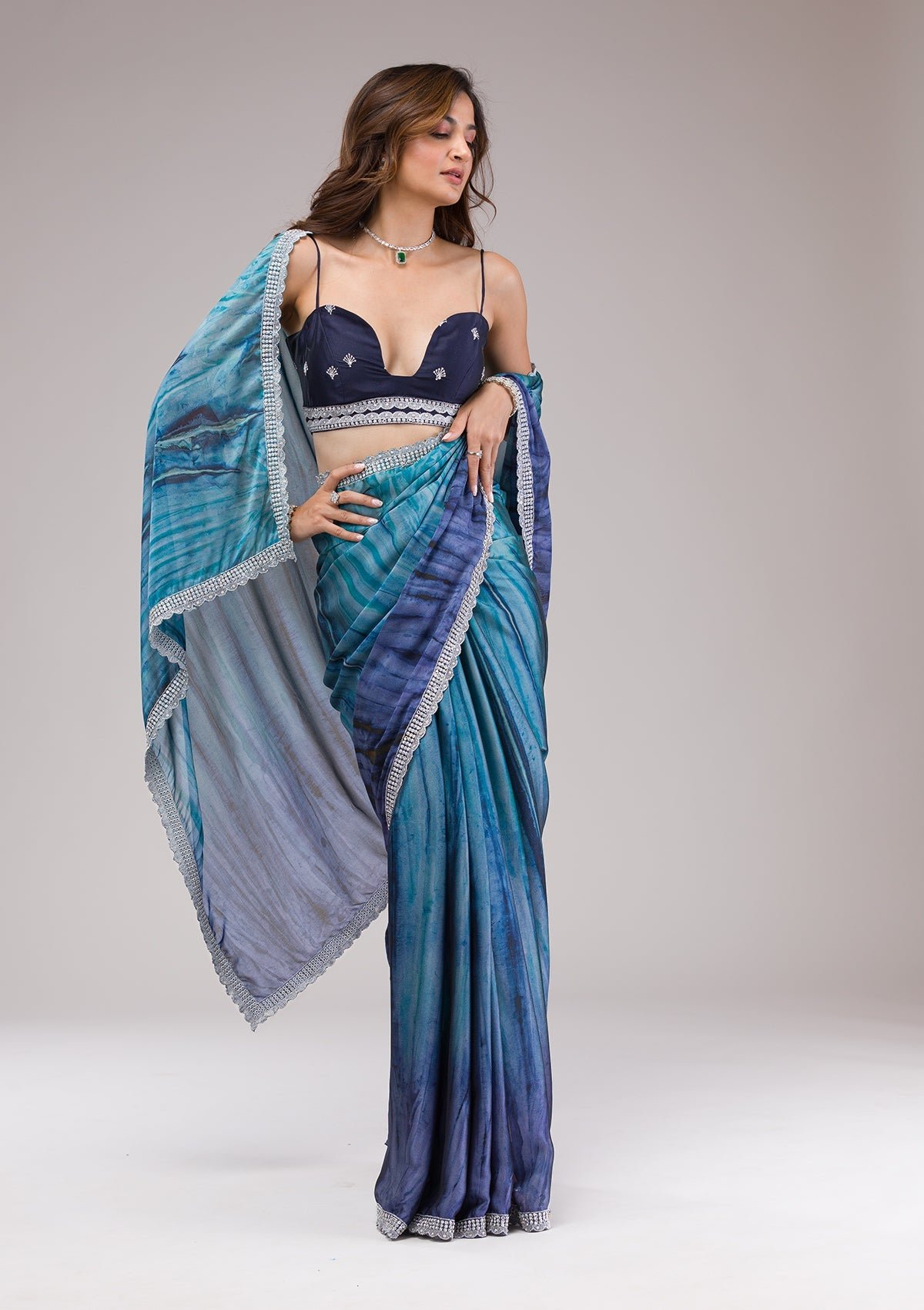 Elegant Navy Blue Printed Semi Crepe Saree for Every Occasion
