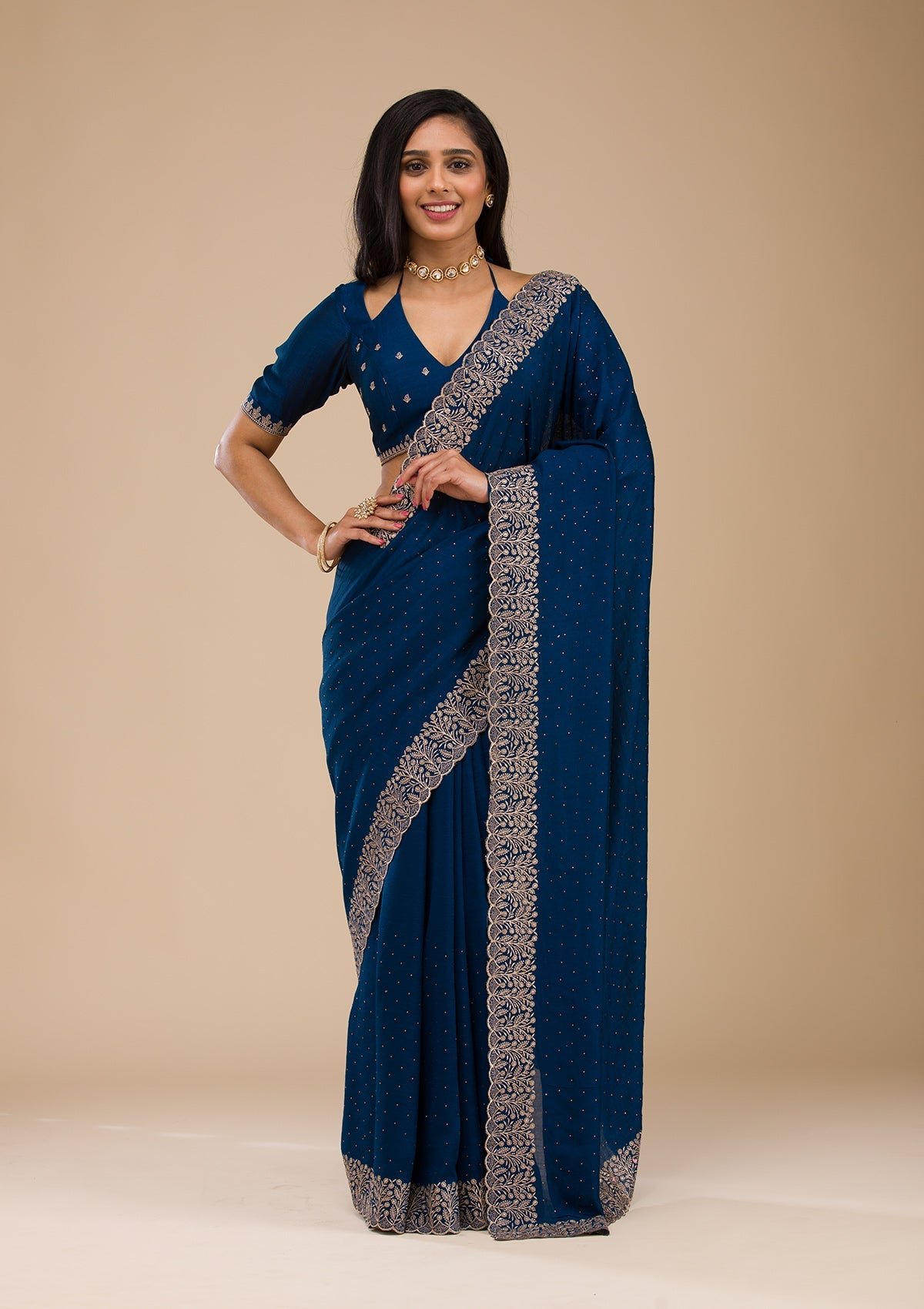 Elegant Navy Blue Soft Silk Saree with Exquisite Zariwork