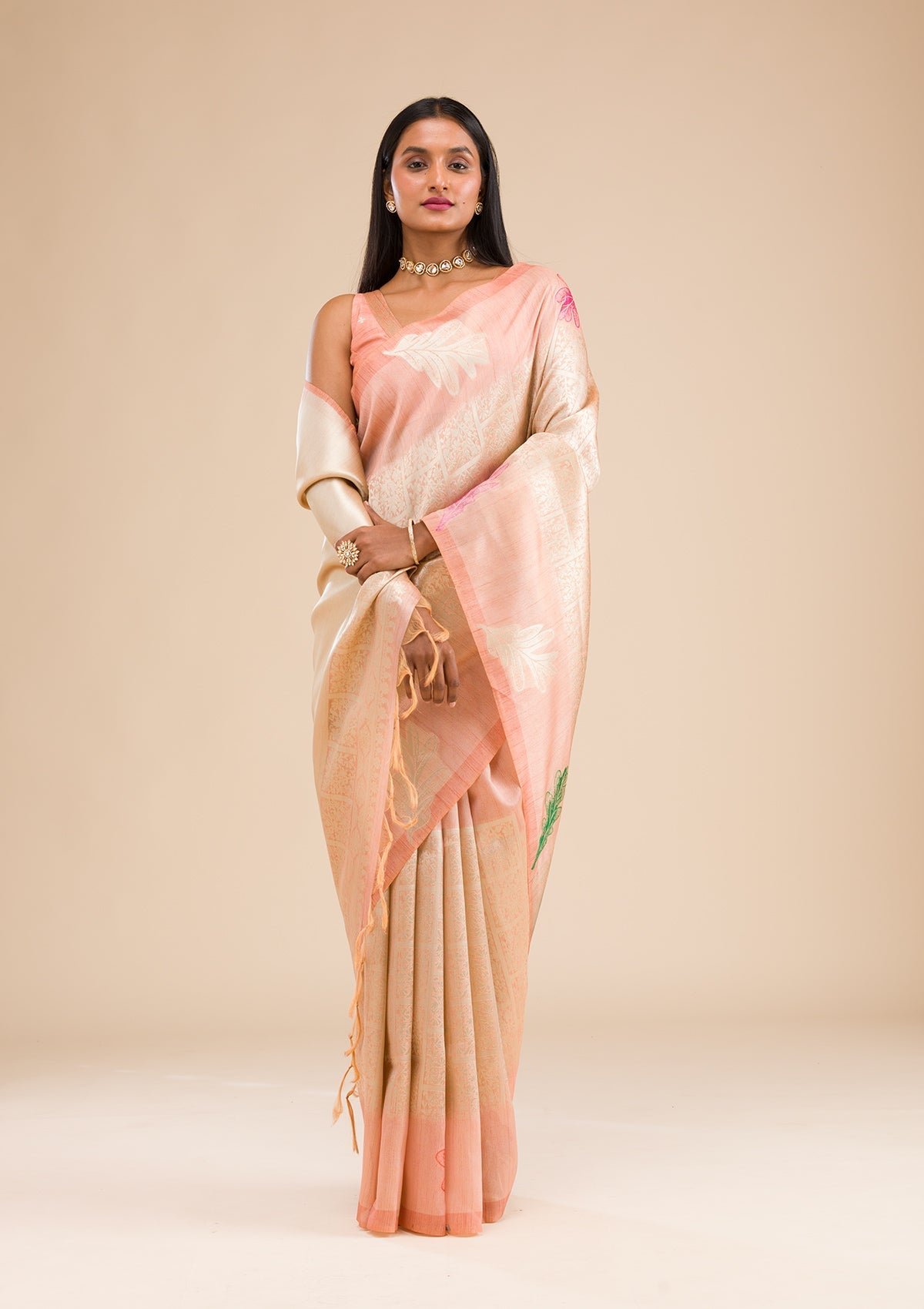Elegant Peach Zariwork Soft Silk Saree for Timeless Grace