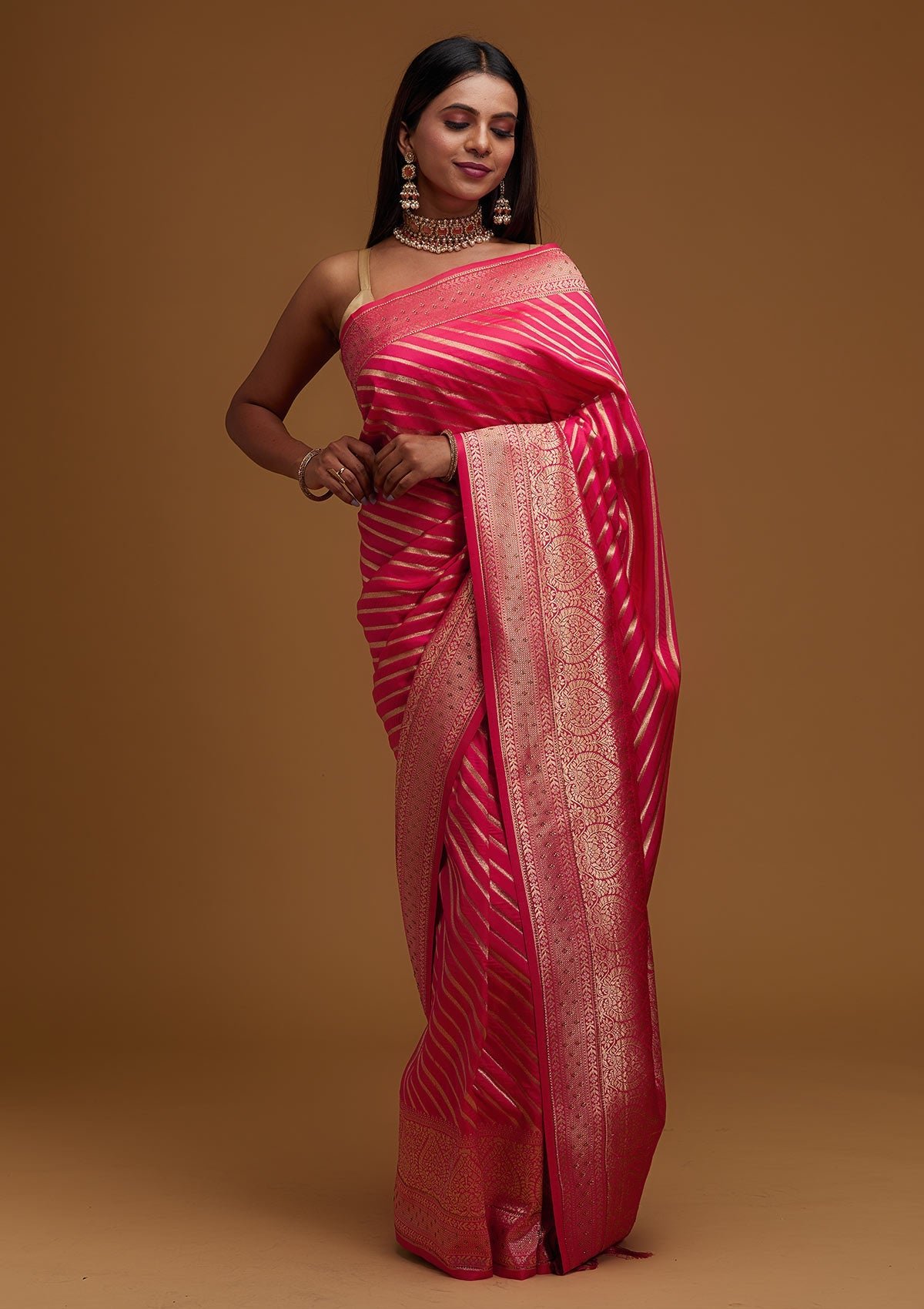 Elegant Pink Banarasi Saree with Exquisite Zari Work