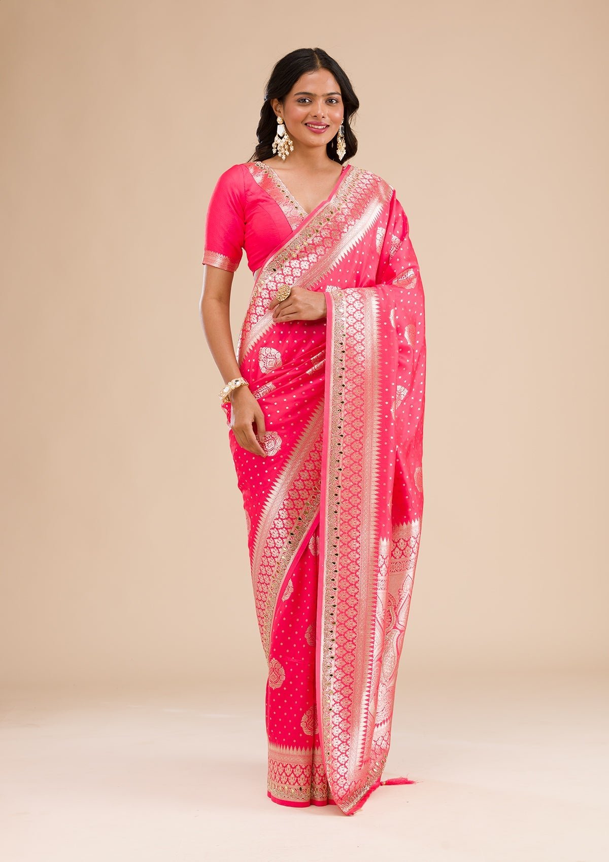 Stunning Pink Banarasi Silk Saree with Exquisite Zari Work