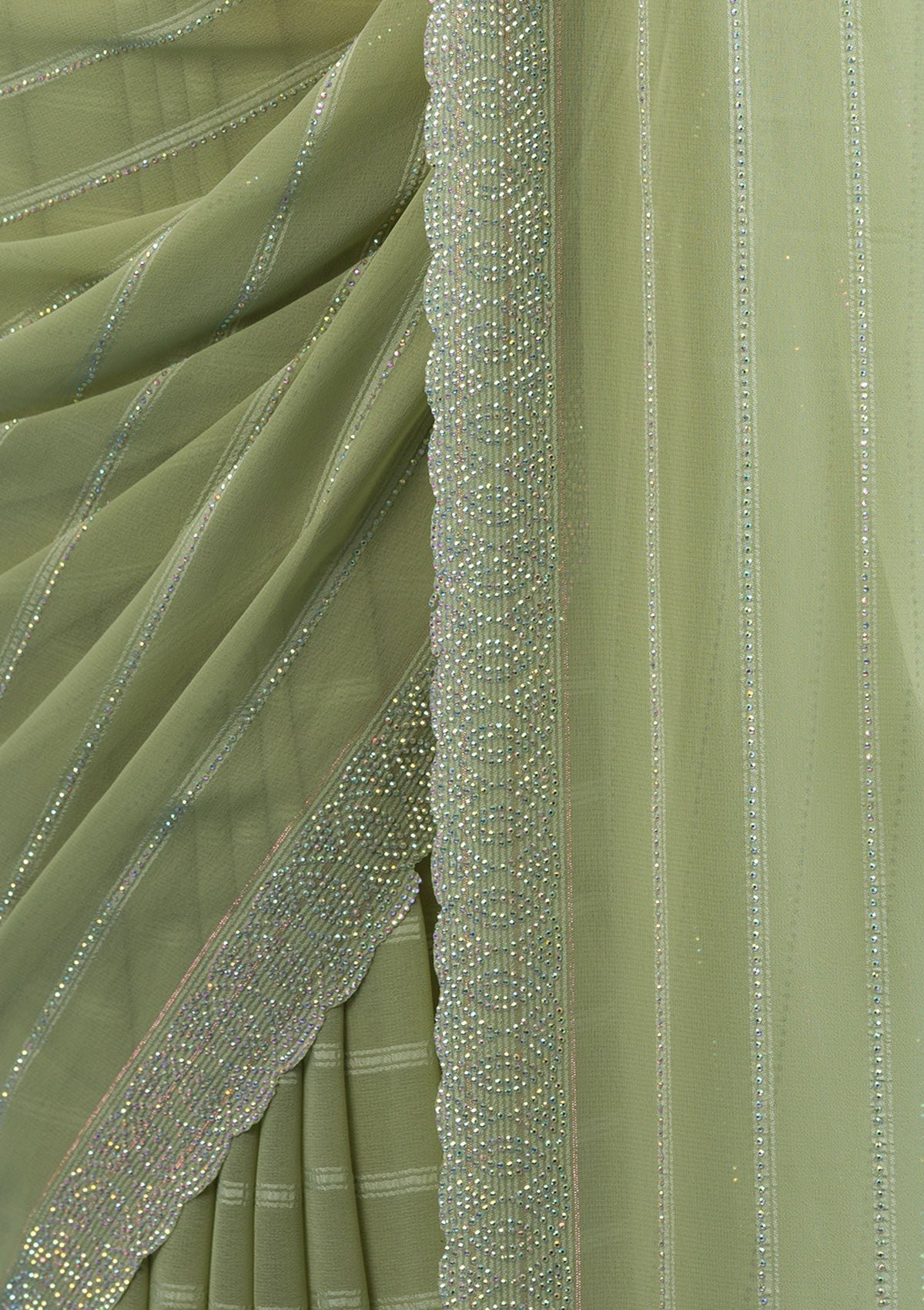 Elegant Pista Green Georgette Saree with Exquisite Stonework - Image 7