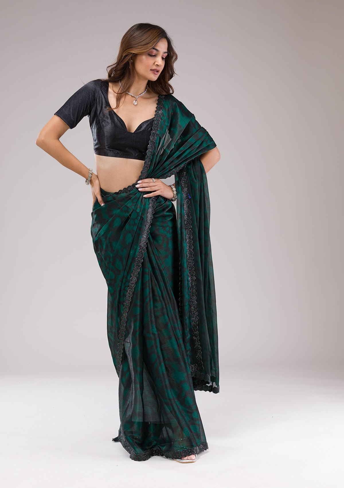 Elegant Green Organza Saree with Beautiful Prints