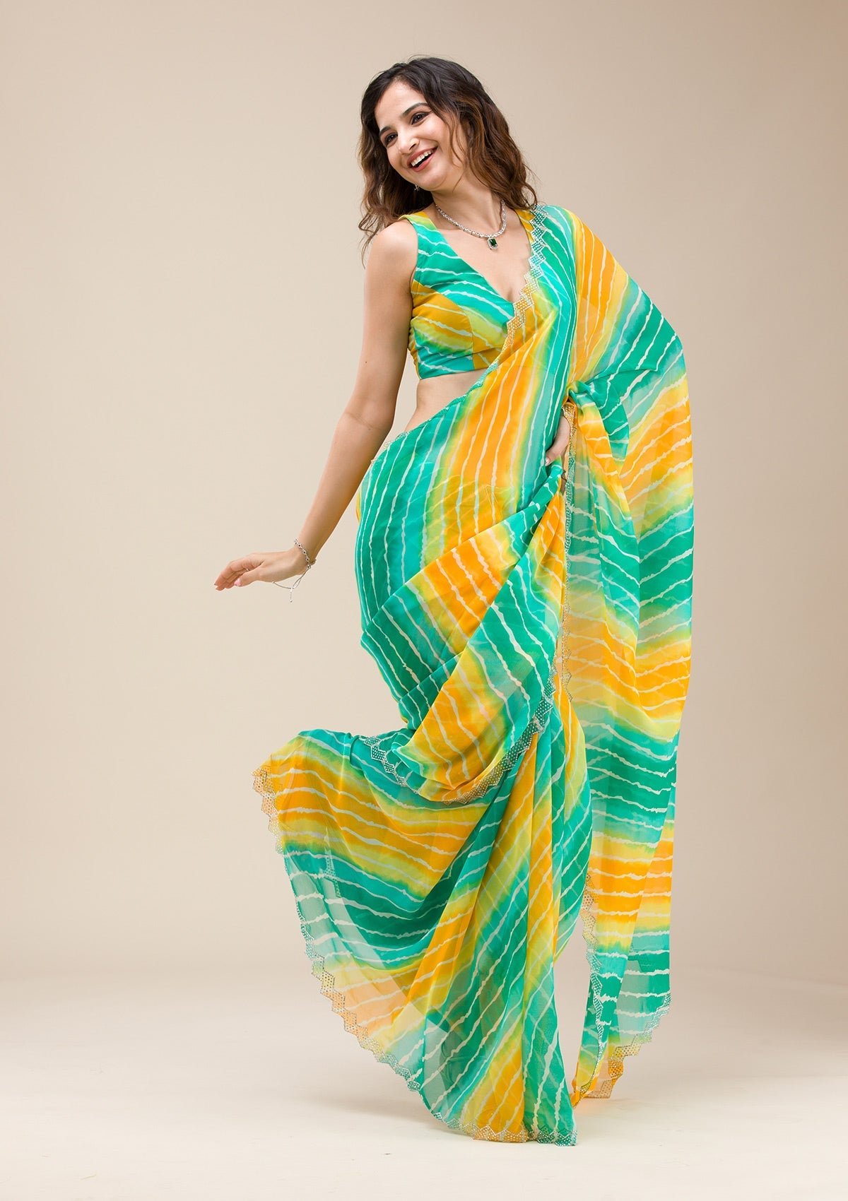 Elegant Green Stonework Georgette Saree by Rama