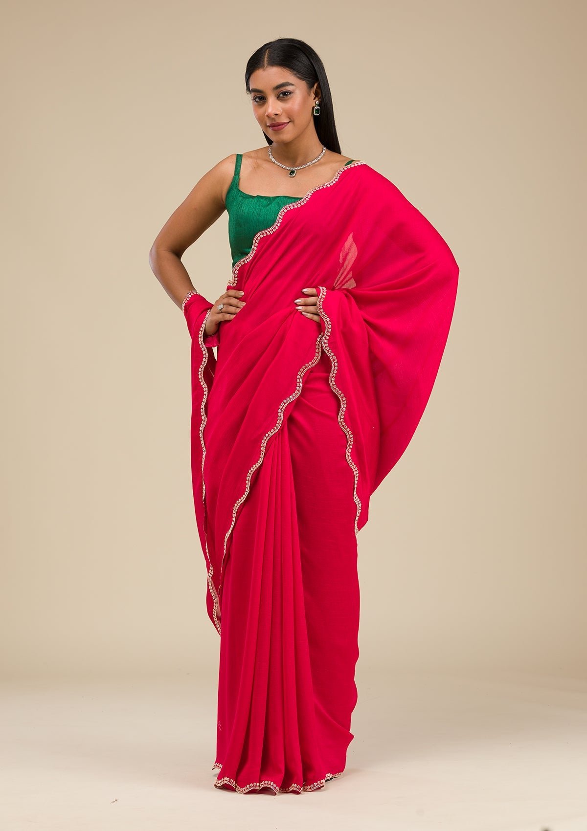 Exquisite Rani Pink Stone-Embellished Art Silk Saree