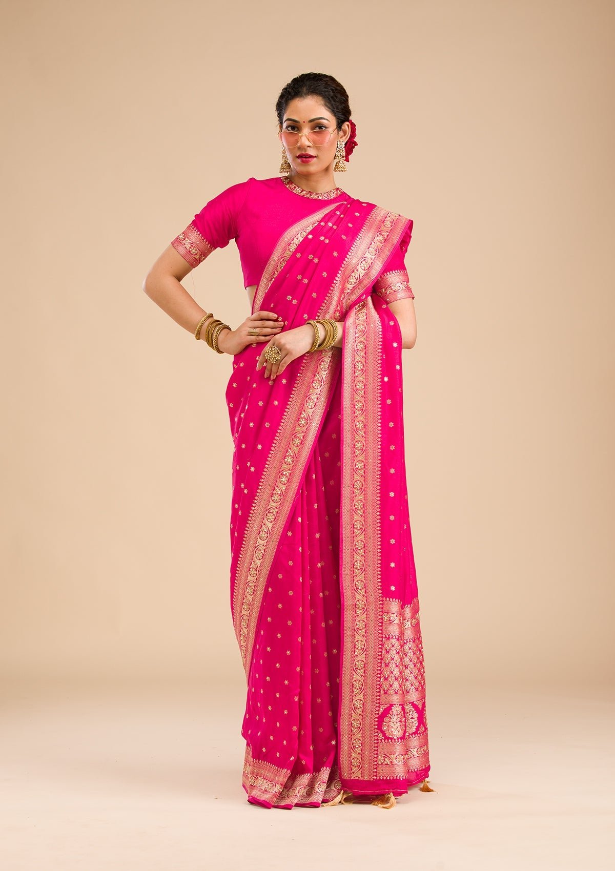Exquisite Rani Pink Banarasi Silk Saree with Elegant Zariwork