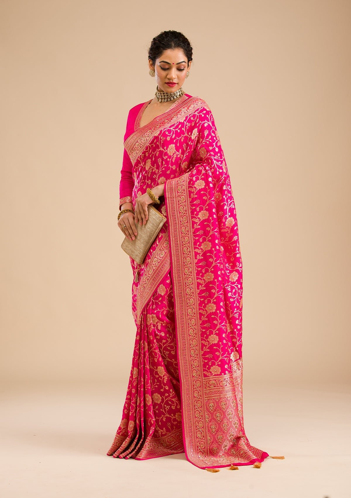 Elegant Rani Pink Banarasi Silk Saree with Exquisite Zari Work