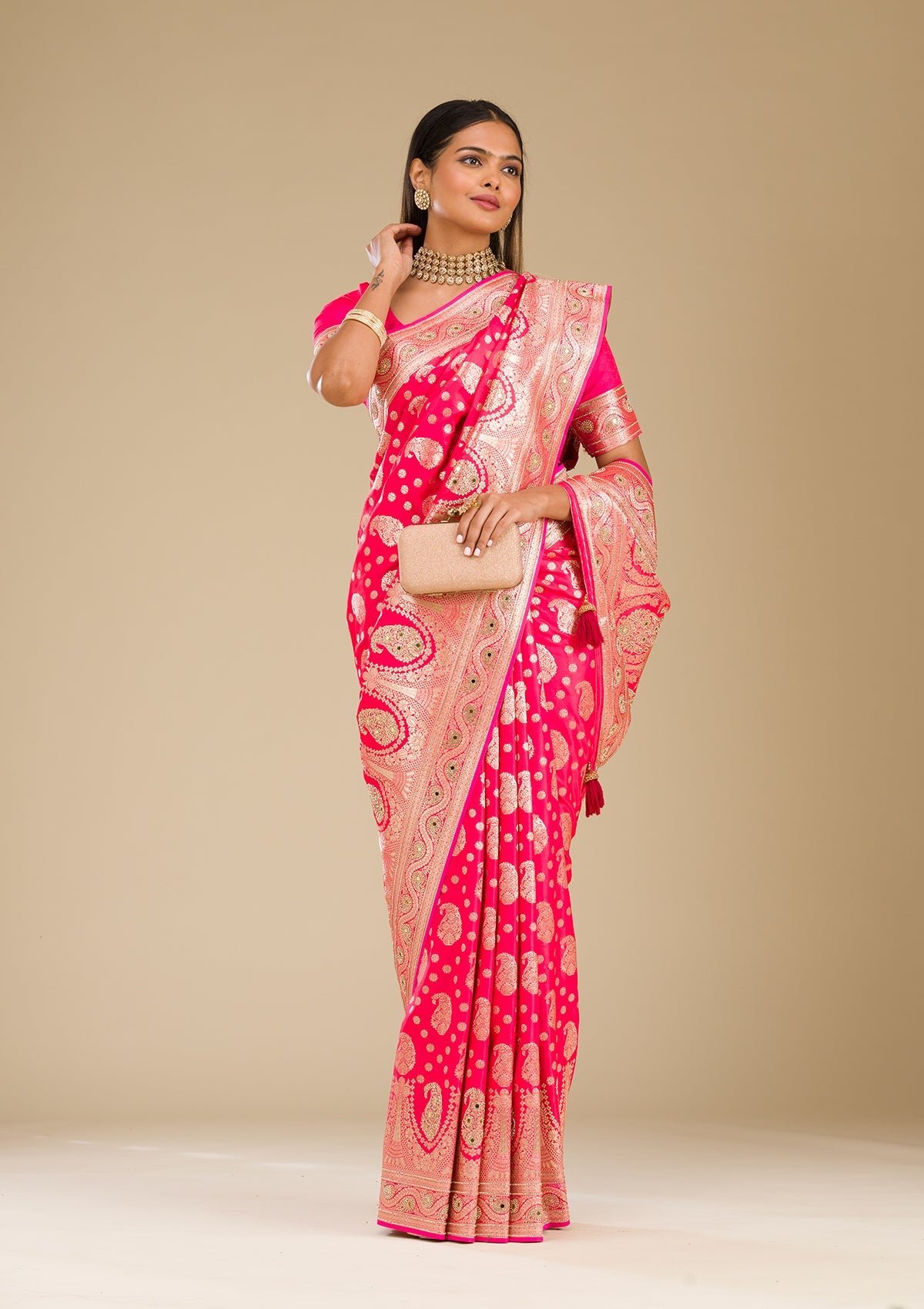 Exquisite Rani Pink Banarasi Silk Saree with Elegant Zariwork