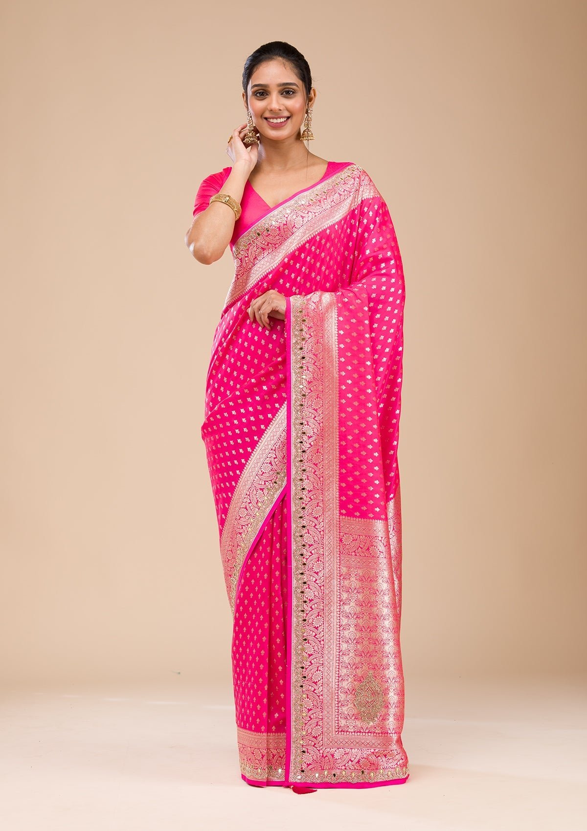 Elevate Your Elegance with a Rani Pink Zariwork Soft Silk Saree