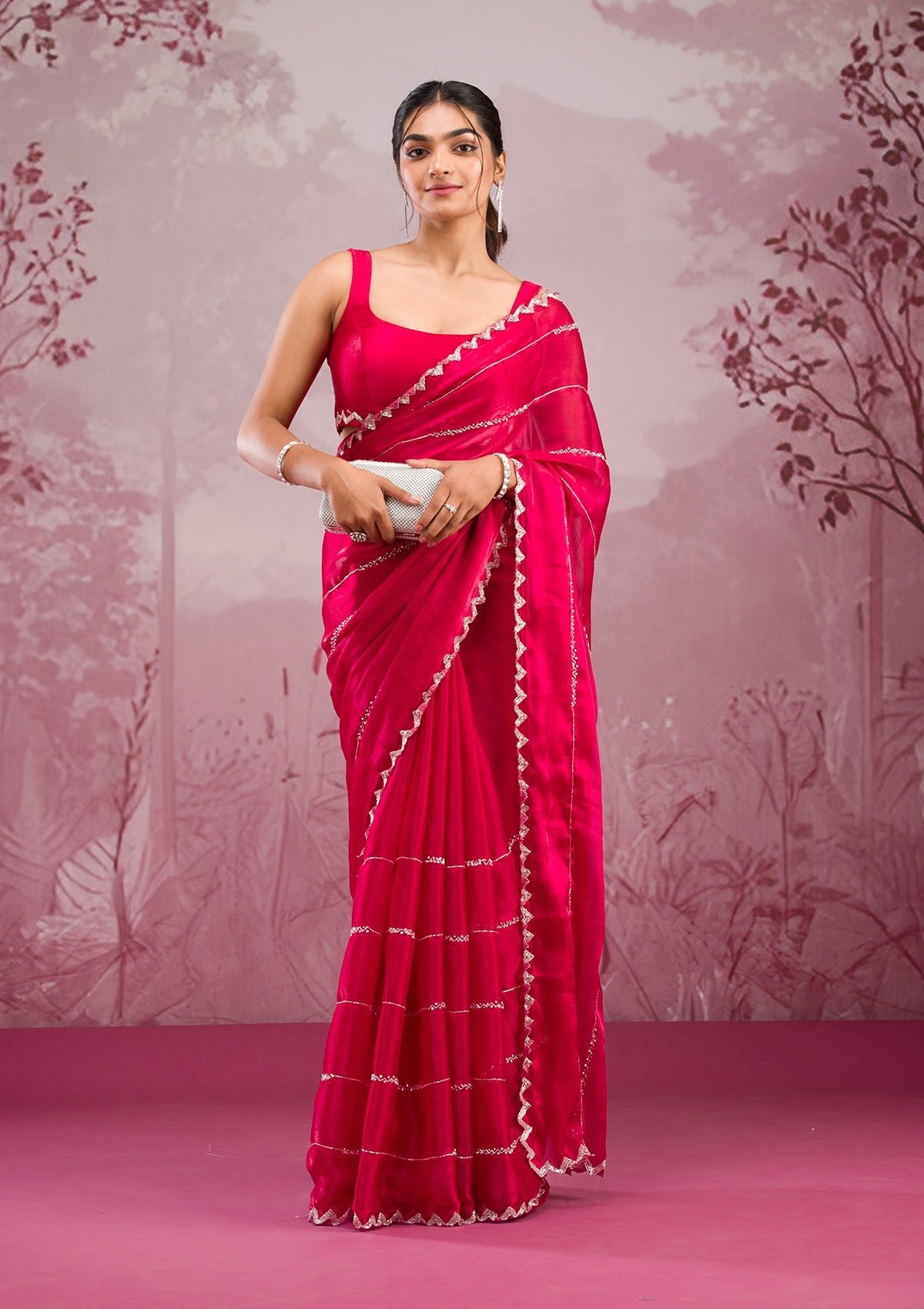 Elegant Red Cutdana Tissue Saree for a Stunning Look
