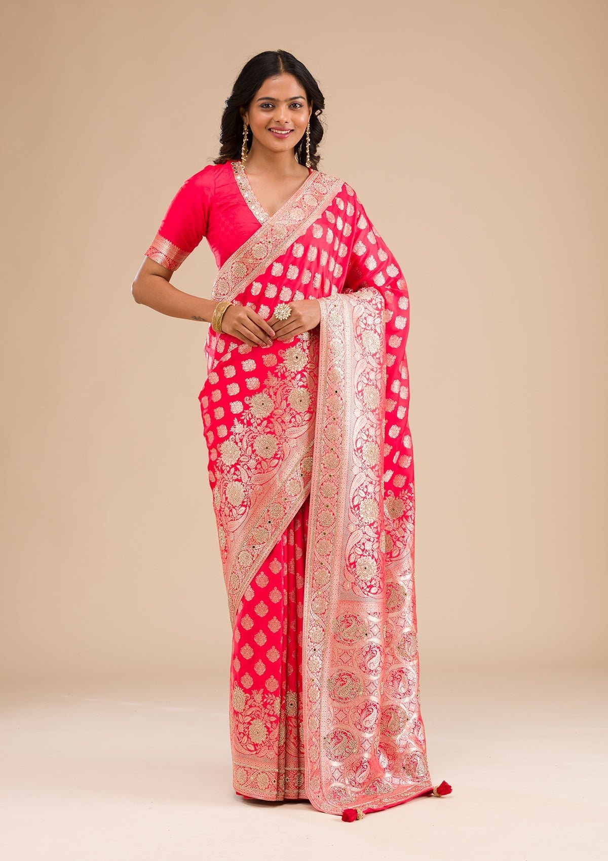 Stunning Red Zariwork Raw Silk Saree for Elegant Occasions