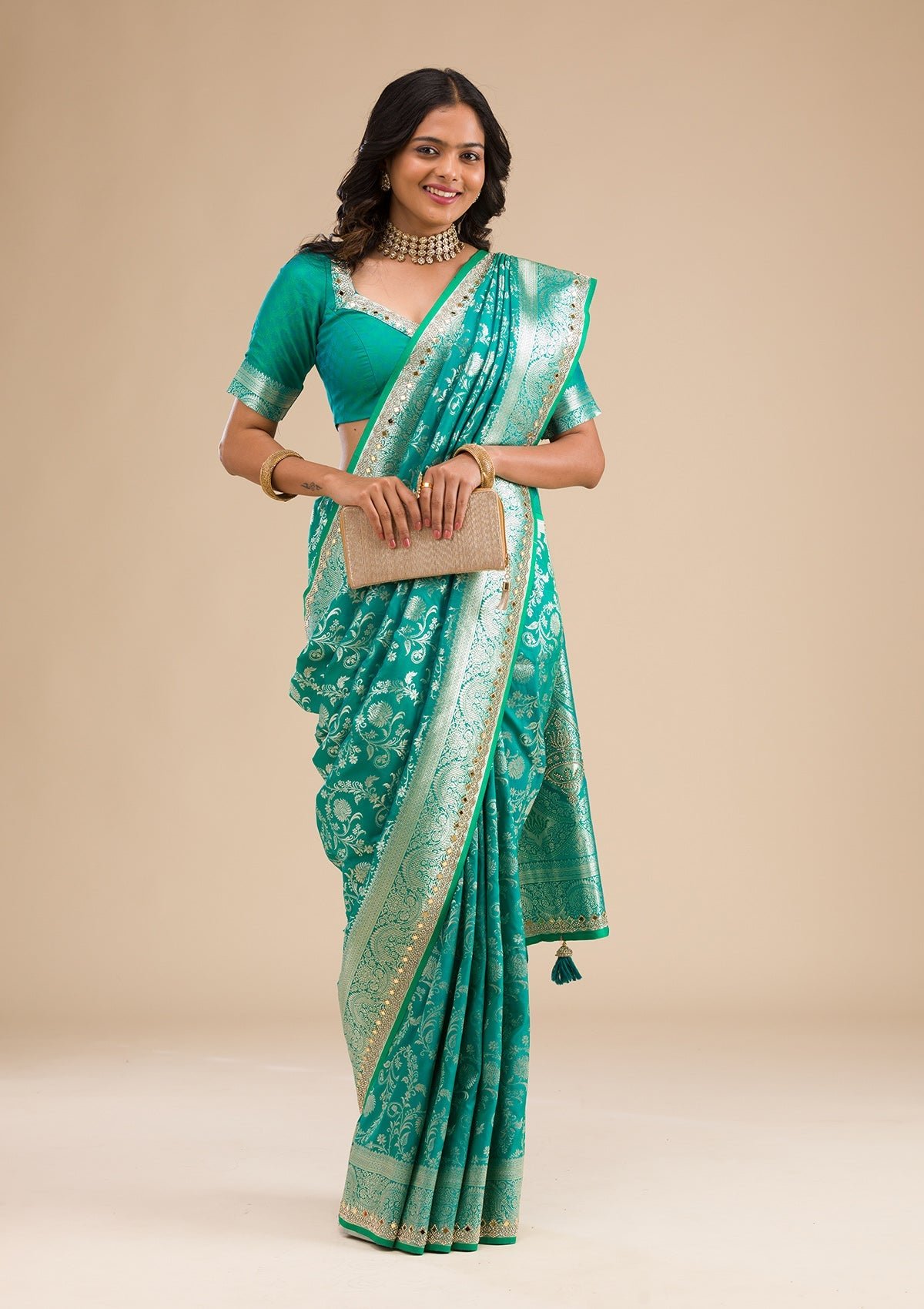 Elegant Sea Green Banarasi Silk Saree with Stunning Zari Work