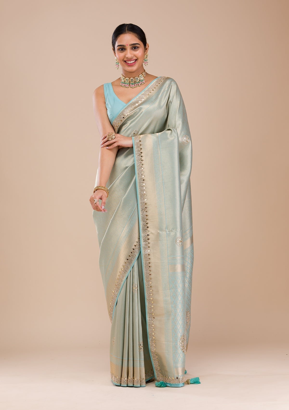 Exquisite Sky Blue Silk Saree Adorned with Mirrorwork